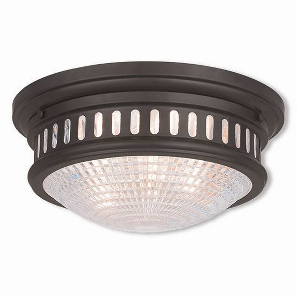 Livex Lighting-73052-07-Berwick - 2 Light Flush Mount in Berwick Style - 13 Inches wide by 5.75 Inches high Bronze  Brushed Nickel Finish with Clear Cut Glass