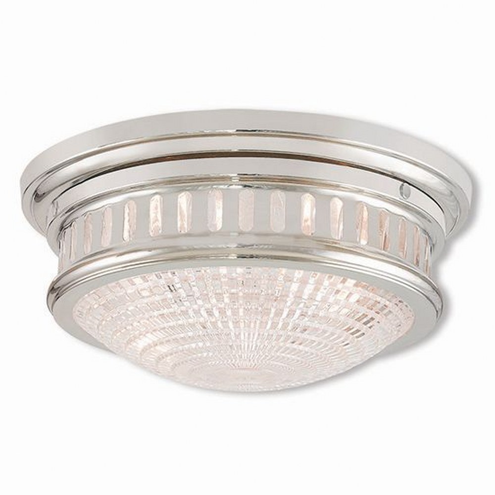 Livex Lighting-73052-35-Berwick - 2 Light Flush Mount in Berwick Style - 13 Inches wide by 5.75 Inches high Polished Nickel  Brushed Nickel Finish with Clear Cut Glass