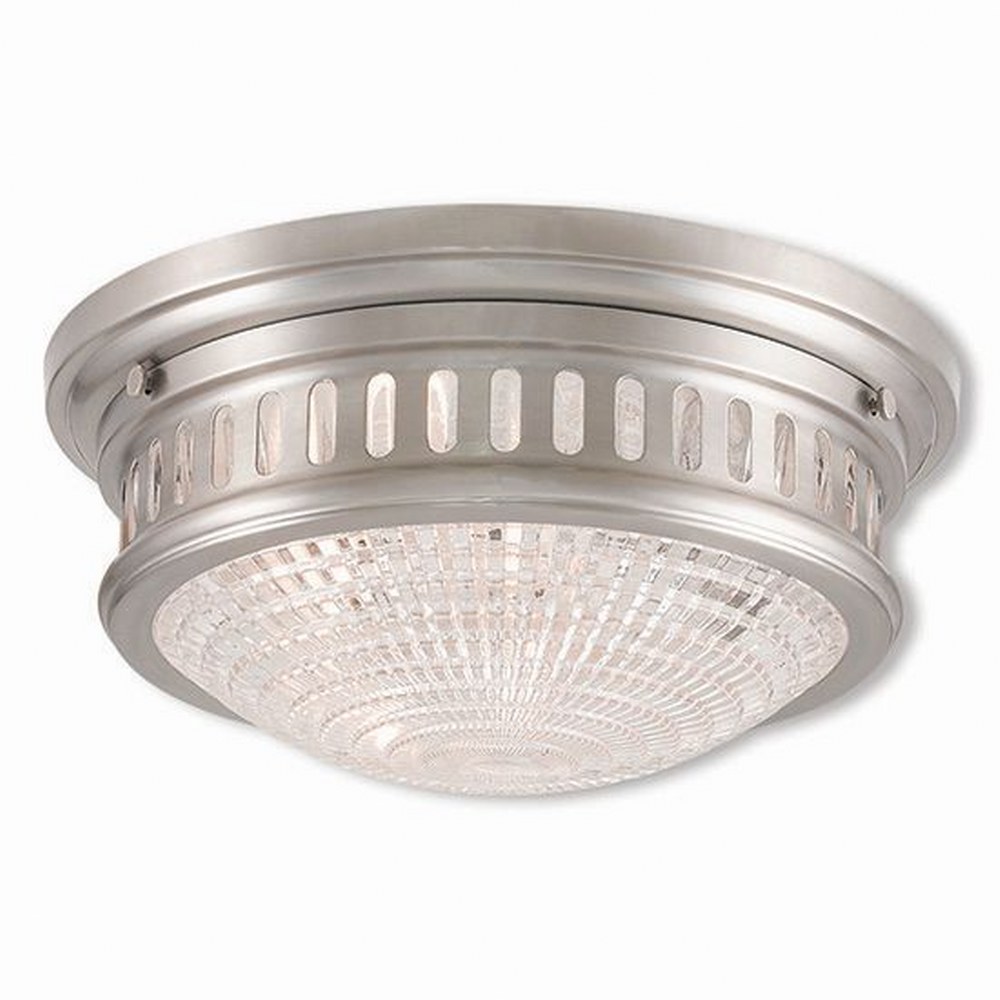 Livex Lighting-73052-91-Berwick - 2 Light Flush Mount in Berwick Style - 13 Inches wide by 5.75 Inches high Brushed Nickel  Brushed Nickel Finish with Clear Cut Glass