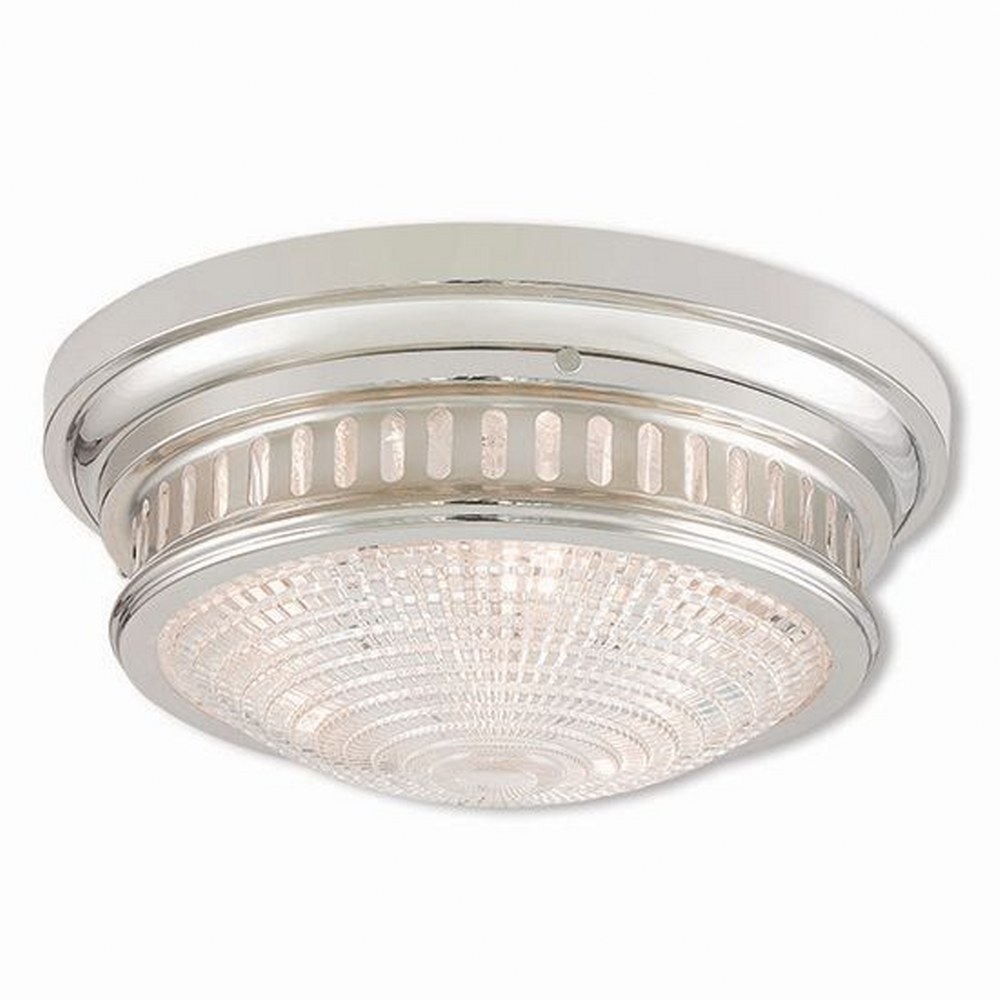 Livex Lighting-73053-35-Berwick - 3 Light Flush Mount in Berwick Style - 15 Inches wide by 6.5 Inches high Polished Nickel  Brushed Nickel Finish with Clear Cut Glass