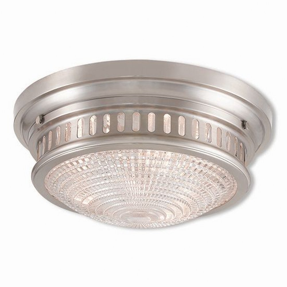 Livex Lighting-73053-91-Berwick - 3 Light Flush Mount in Berwick Style - 15 Inches wide by 6.5 Inches high Brushed Nickel  Brushed Nickel Finish with Clear Cut Glass