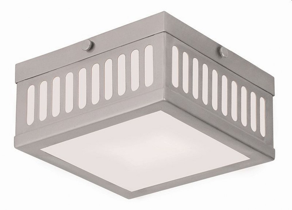 Livex Lighting-73162-91-Prentice - 2 Light Flush Mount in Prentice Style - 7.5 Inches wide by 3.75 Inches high Brushed Nickel  Brushed Nickel Finish with Satin Opal White Glass