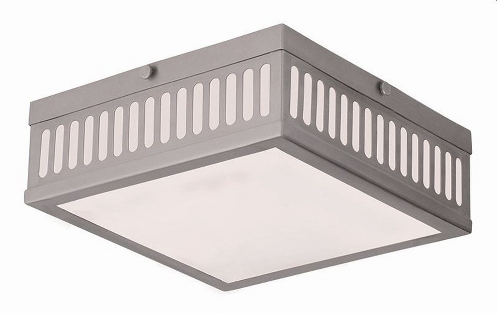 Livex Lighting-73163-91-Prentice - 3 Light Flush Mount in Prentice Style - 10.5 Inches wide by 3.75 Inches high Brushed Nickel  Brushed Nickel Finish with Satin Opal White Glass