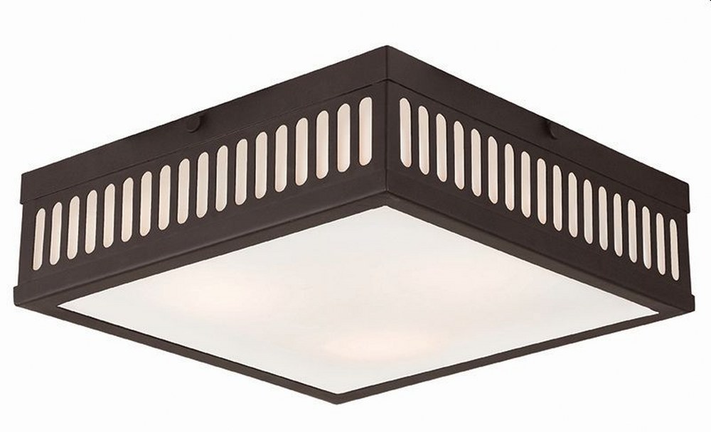 Livex Lighting-73164-07-Prentice - 3 Light Flush Mount in Prentice Style - 12.5 Inches wide by 3.75 Inches high Bronze  Brushed Nickel Finish with Satin Opal White Glass