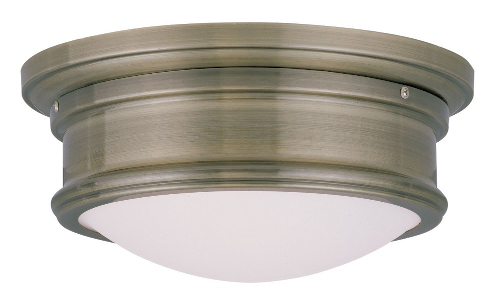 Livex Lighting-7341-01-Astor - 2 Light Flush Mount in Astor Style - 11 Inches wide by 4.5 Inches high Antique Brass  Bronze Finish with Satin White Glass