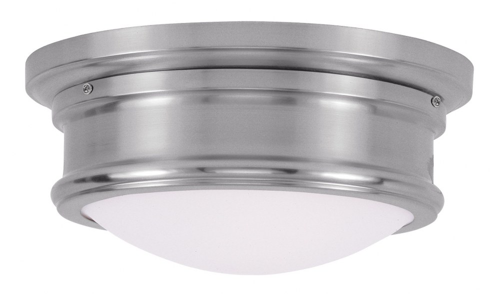 Livex Lighting-7341-91-Astor - 2 Light Flush Mount in Astor Style - 11 Inches wide by 4.5 Inches high Brushed Nickel  Bronze Finish with Satin White Glass