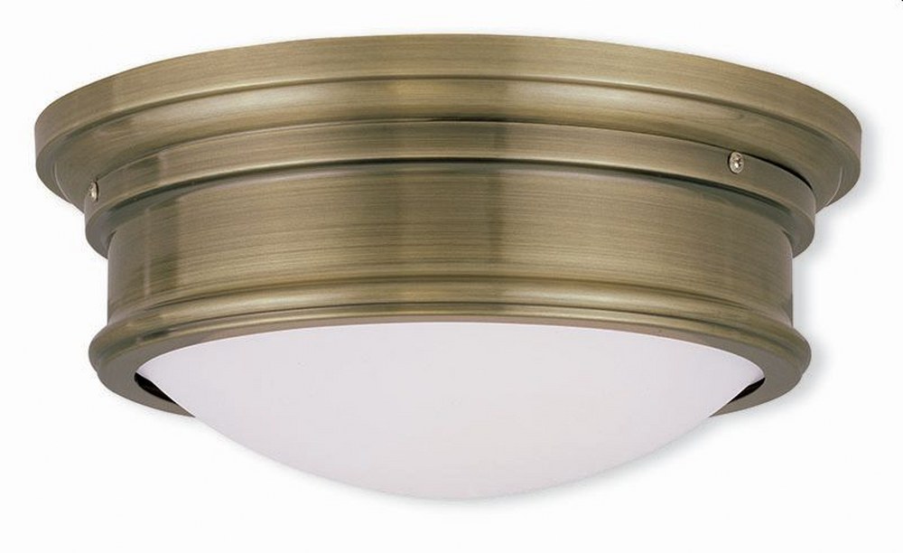 Livex Lighting-7342-01-Astor - 2 Light Flush Mount in Astor Style - 13 Inches wide by 5.5 Inches high Antique Brass  Brushed Nickel Finish with Satin White Glass