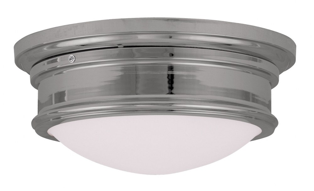 Livex Lighting-7342-05-Astor - 2 Light Flush Mount in Astor Style - 13 Inches wide by 5.5 Inches high Polished Chrome  Brushed Nickel Finish with Satin White Glass