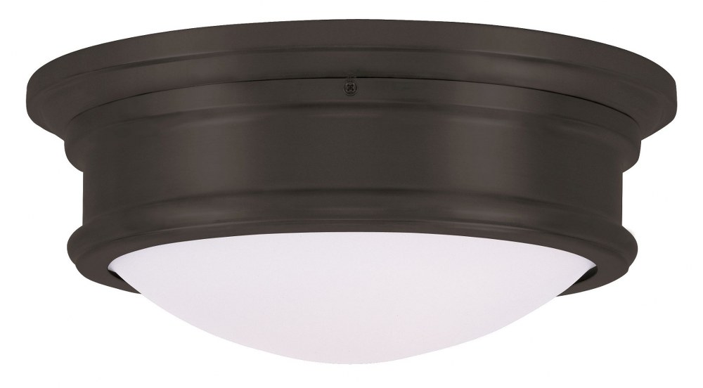 Livex Lighting-7342-07-Astor - 2 Light Flush Mount in Astor Style - 13 Inches wide by 5.5 Inches high Bronze  Brushed Nickel Finish with Satin White Glass