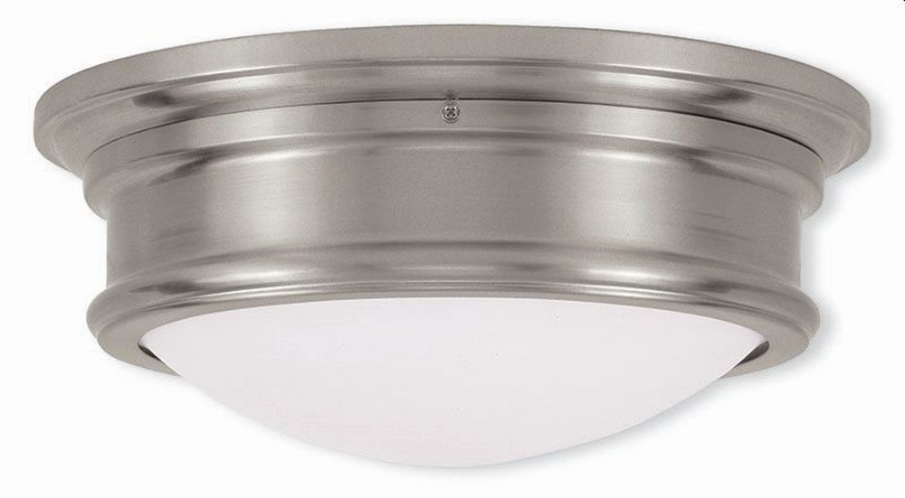 Livex Lighting-7342-91-Astor - 2 Light Flush Mount in Astor Style - 13 Inches wide by 5.5 Inches high Brushed Nickel  Brushed Nickel Finish with Satin White Glass