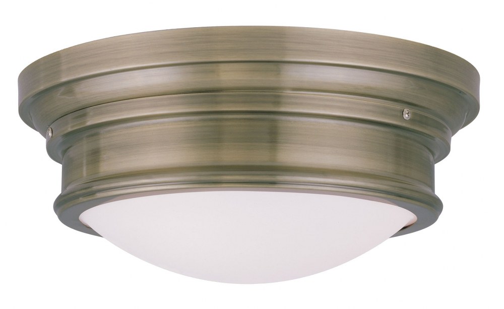 Livex Lighting-7343-01-Astor - 3 Light Flush Mount in Astor Style - 15.5 Inches wide by 6.5 Inches high Antique Brass  Brushed Nickel Finish with Satin White Glass