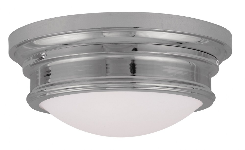 Livex Lighting-7343-05-Astor - 3 Light Flush Mount in Astor Style - 15.5 Inches wide by 6.5 Inches high Polished Chrome  Brushed Nickel Finish with Satin White Glass