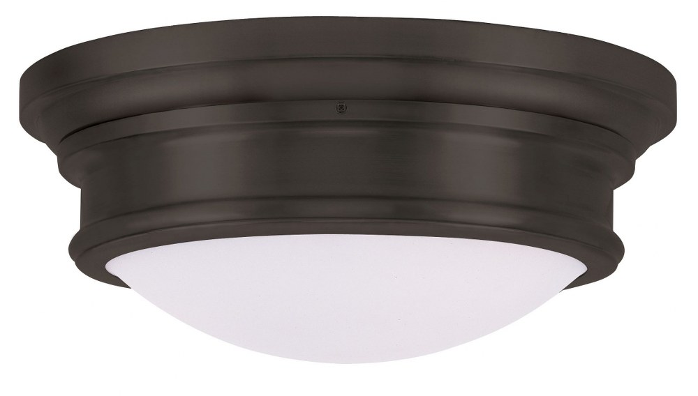 Livex Lighting-7343-07-Astor - 3 Light Flush Mount in Astor Style - 15.5 Inches wide by 6.5 Inches high Bronze  Brushed Nickel Finish with Satin White Glass