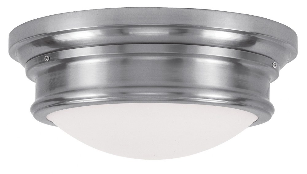 Livex Lighting-7343-91-Astor - 3 Light Flush Mount in Astor Style - 15.5 Inches wide by 6.5 Inches high Brushed Nickel  Brushed Nickel Finish with Satin White Glass