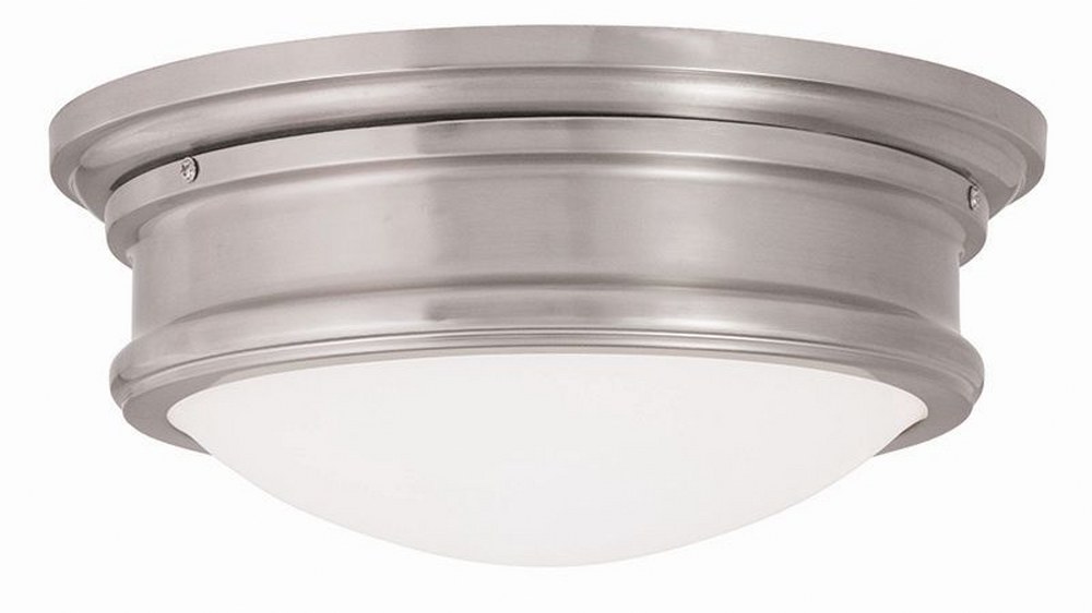 Livex Lighting-73442-91-Astor - 18W 2 LED Flush Mount - 13 Inches wide by 5.5 Inches high   Brushed Nickel Finish with Satin Opal White Glass