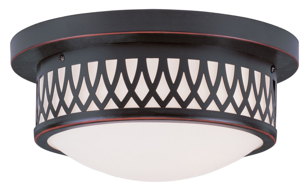 Livex Lighting-7351-67-Westfield - 2 Light Flush Mount in Westfield Style - 11 Inches wide by 5 Inches high Olde Bronze  Brushed Nickel Finish with Satin White Glass