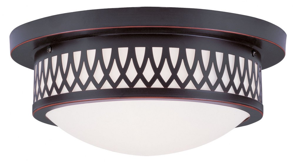 Livex Lighting-7352-67-Westfield - 2 Light Flush Mount in Westfield Style - 13 Inches wide by 5.5 Inches high Olde Bronze  Brushed Nickel Finish with Satin White Glass