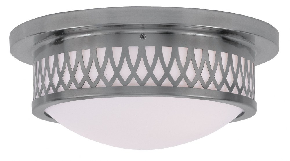 Livex Lighting-7352-91-Westfield - 2 Light Flush Mount in Westfield Style - 13 Inches wide by 5.5 Inches high Brushed Nickel  Brushed Nickel Finish with Satin White Glass