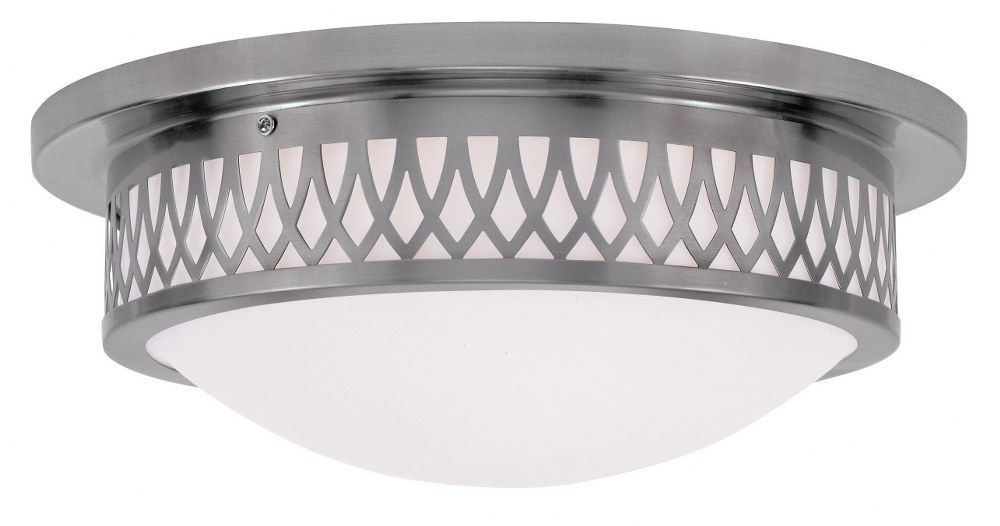 Livex Lighting-7353-91-Westfield - 3 Light Flush Mount in Westfield Style - 15 Inches wide by 5.75 Inches high Brushed Nickel  Brushed Nickel Finish with Satin White Glass