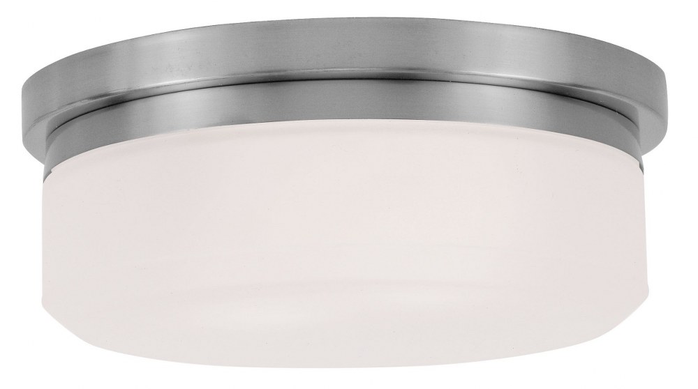 Livex Lighting-7390-91-Stratus - 2 Light Flush Mount in Stratus Style - 8 Inches wide by 4.5 Inches high Brushed Nickel  Brushed Nickel Finish with Satin White Glass