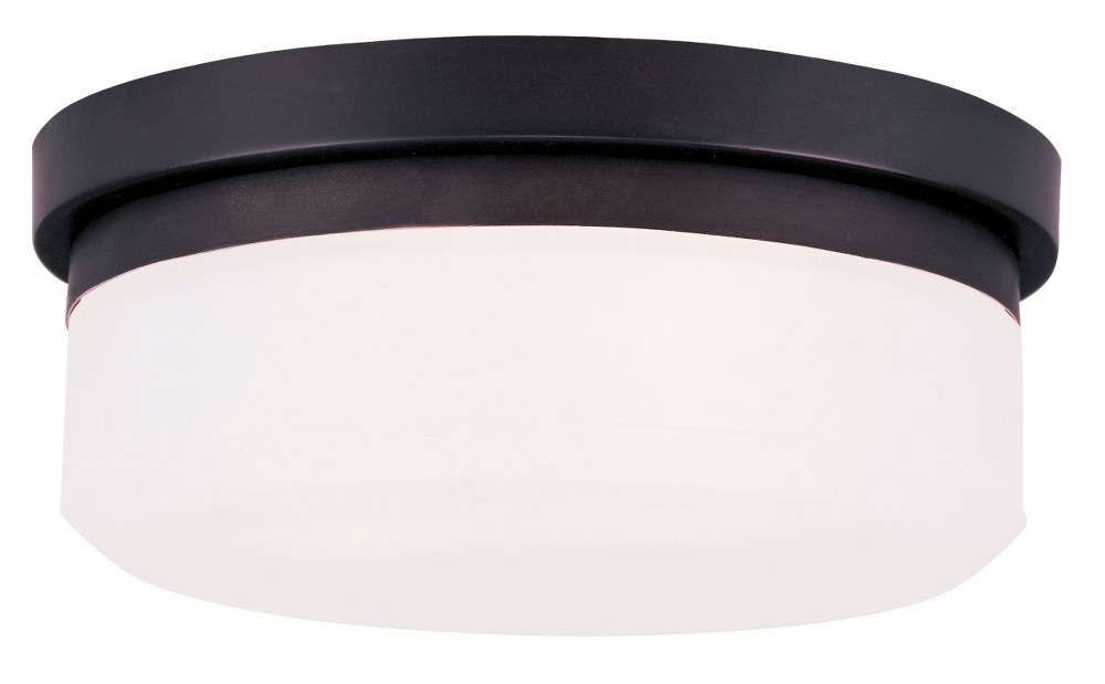 Livex Lighting-7391-07-Stratus - 2 Light Flush Mount in Stratus Style - 11 Inches wide by 4.25 Inches high Bronze  Brushed Nickel Finish with Satin White Glass