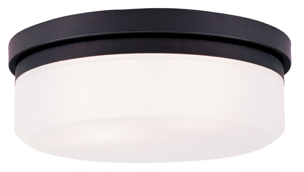 Livex Lighting-7392-07-Stratus - 2 Light Flush Mount in Stratus Style - 13 Inches wide by 4.25 Inches high Bronze  Brushed Nickel Finish with Satin White Glass