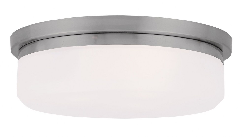 Livex Lighting-7392-91-Stratus - 2 Light Flush Mount in Stratus Style - 13 Inches wide by 4.25 Inches high Brushed Nickel  Brushed Nickel Finish with Satin White Glass