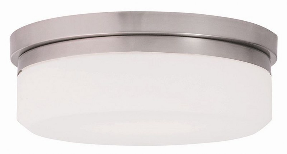 Livex Lighting-73943-91-Isis - 18W 2 LED Flush Mount - 13 Inches wide by 4.25 Inches high   Brushed Nickel Finish with Satin Opal White Glass