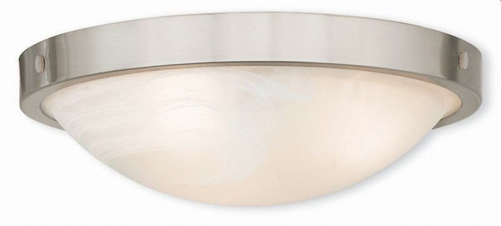 Livex Lighting-73952-91-New Brighton - 3 Light Flush Mount in New Brighton Style - 16.5 Inches wide by 5 Inches high Brushed Nickel  Brushed Nickel Finish with White Alabaster Glass