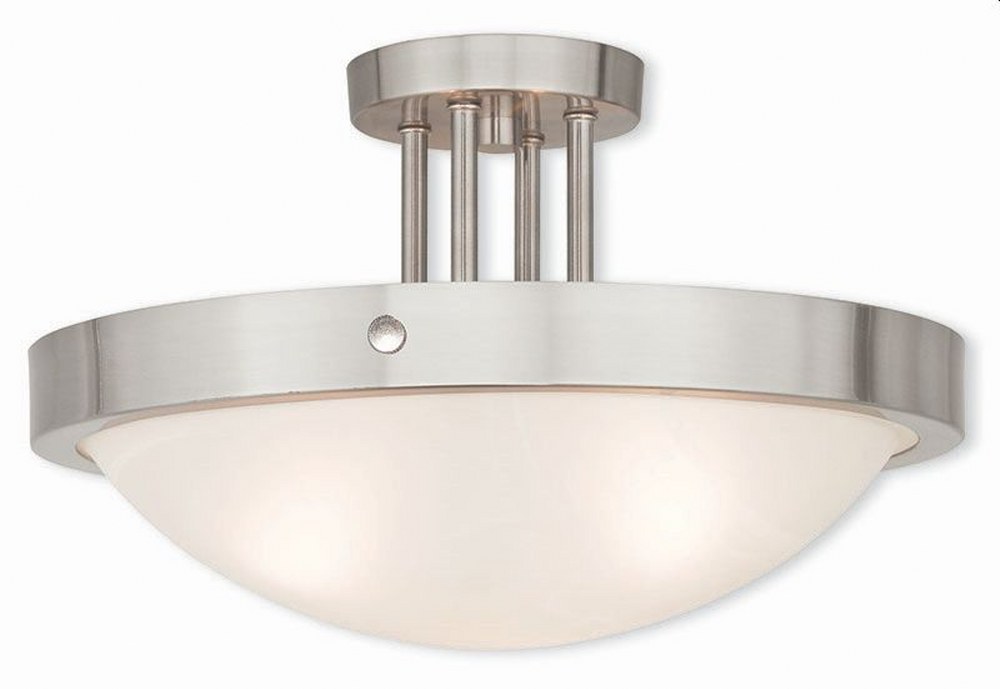 Livex Lighting-73956-91-New Brighton - 3 Light Semi-Flush Mount in New Brighton Style - 16.5 Inches wide by 10 Inches high Brushed Nickel  Brushed Nickel Finish with White Alabaster Glass