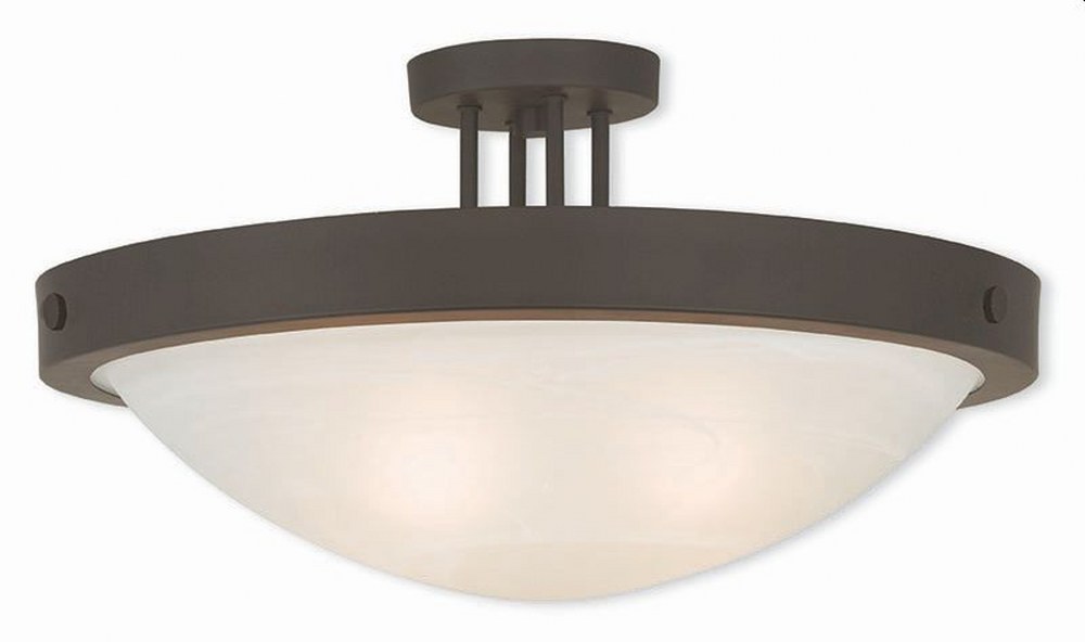 Livex Lighting-73957-07-New Brighton - 4 Light Semi-Flush Mount in New Brighton Style - 20.5 Inches wide by 11.25 Inches high Bronze  Brushed Nickel Finish with White Alabaster Glass