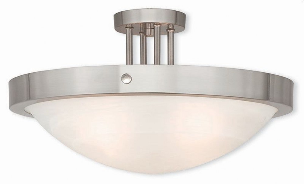 Livex Lighting-73957-91-New Brighton - 4 Light Semi-Flush Mount in New Brighton Style - 20.5 Inches wide by 11.25 Inches high Brushed Nickel  Brushed Nickel Finish with White Alabaster Glass