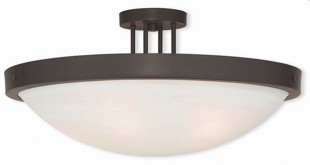 Livex Lighting-73958-07-New Brighton - 5 Light Semi-Flush Mount in New Brighton Style - 24 Inches wide by 11.5 Inches high Bronze  Brushed Nickel Finish with White Alabaster Glass