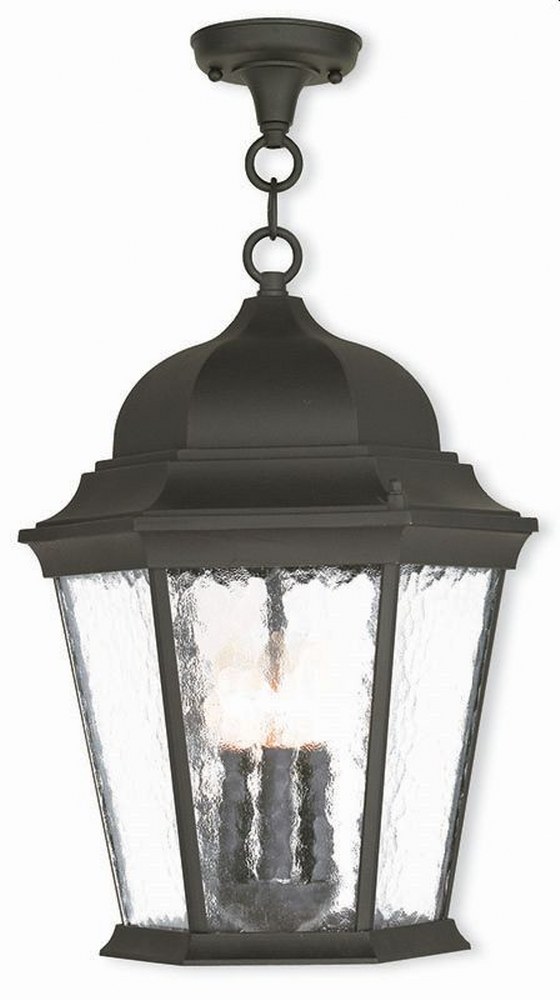 Livex Lighting-75475-14-Hamilton - 3 Light Outdoor Pendant Lantern in Hamilton Style - 12.5 Inches wide by 20 Inches high   Textured Black Finish with Clear Water Glass