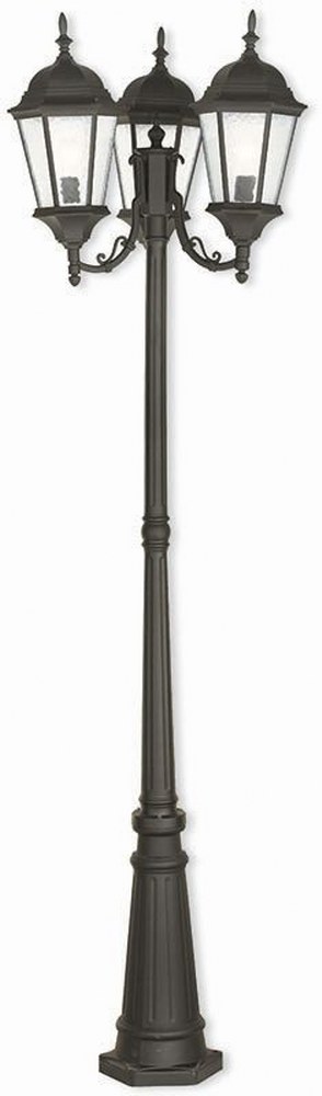 Livex Lighting-75478-14-Hamilton - 3 Light Outdoor 3 Head Post in Hamilton Style - 24.5 Inches wide by 86 Inches high   Textured Black Finish with Clear Water Glass