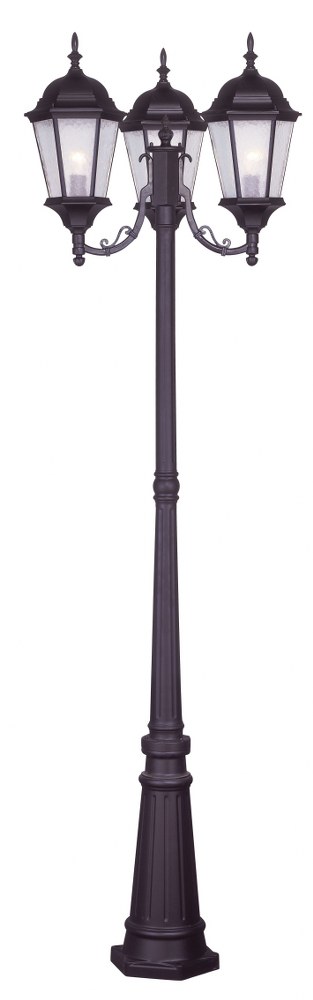 Livex Lighting-7553-07-Hamilton - 3 Light Outdoor 3 Head Post in Hamilton Style - 24.5 Inches wide by 86 Inches high   Bronze Finish with Clear Water Glass