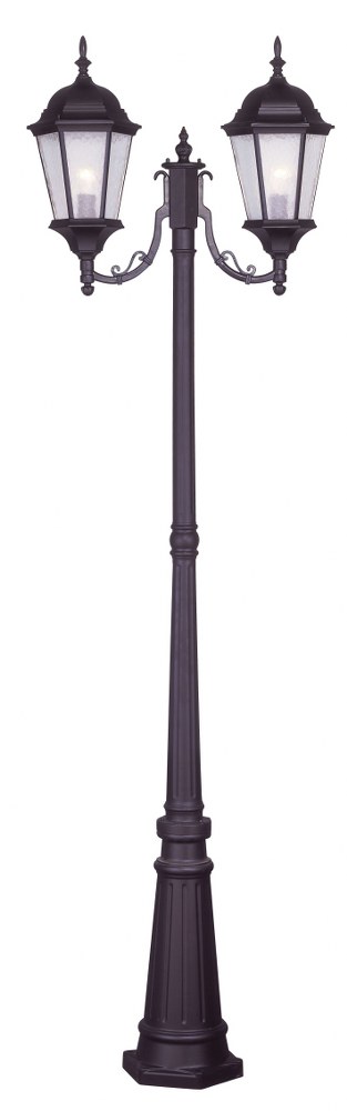 Livex Lighting-7554-07-Hamilton - 2 Light Outdoor 2 Head Post in Hamilton Style - 9.5 Inches wide by 86 Inches high   Bronze Finish with Clear Water Glass