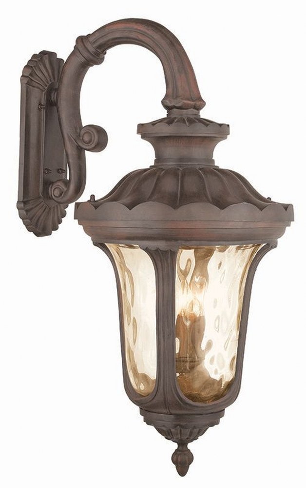 Livex Lighting-76702-58-Oxford - 4 Light Outdoor Wall Lantern in Oxford Style - 17 Inches wide by 35 Inches high   Imperial Bronze Finish with Light Amber Water Glass