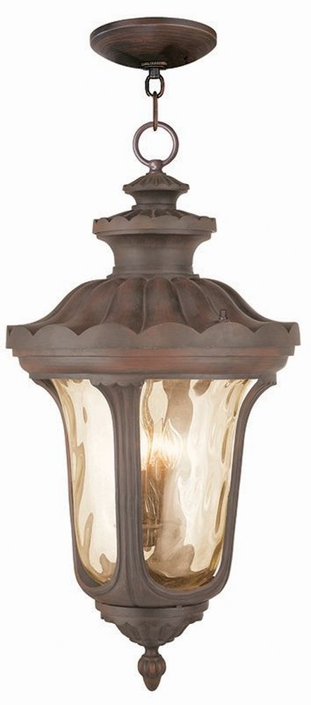 Livex Lighting-76703-58-Oxford - 4 Light Outdoor Pendant Lantern in Oxford Style - 17 Inches wide by 33 Inches high   Imperial Bronze Finish with Light Amber Water Glass