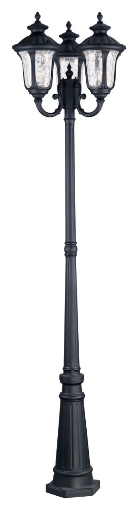 Livex Lighting-7866-04-Oxford - Three Light Post in Oxford Style - 23 Inches wide by 87 Inches high   Black Finish with Clear Water Glass