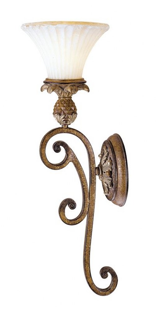 Livex Lighting-8451-57-Savannah - 1 Light Wall Sconce in Savannah Style - 7 Inches wide by 23 Inches high   Venetian Patina Finish with Vintage Carved Scavo Glass