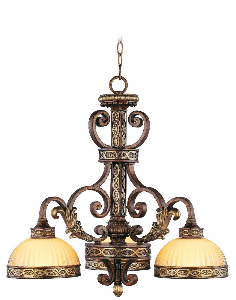 Livex Lighting-8523-64-Seville - 3 Light Chandelier in Seville Style - 24 Inches wide by 22.25 Inches high   Palacial Bronze/Gilded Finish with Gold Dusted Art Glass