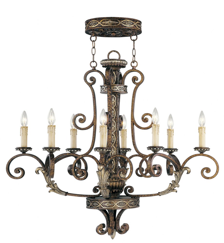 Livex Lighting-8538-64-Seville - 8 Light Oval Chandelier in Seville Style - 21.5 Inches wide by 36 Inches high   Palacial Bronze/Gilded Finish with Gold Dusted Art Glass