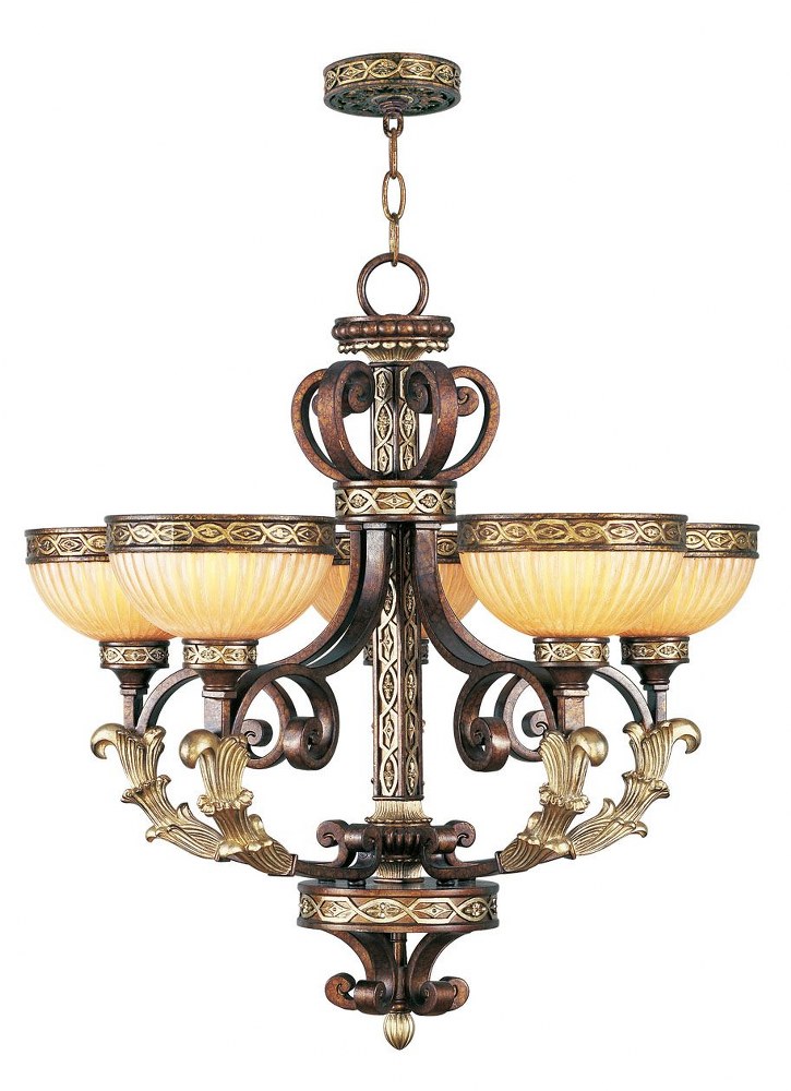 Livex Lighting-8545-64-Seville - 5 Light Chandelier in Seville Style - 26 Inches wide by 26.5 Inches high   Palacial Bronze/Gilded Finish with Gold Dusted Art Glass