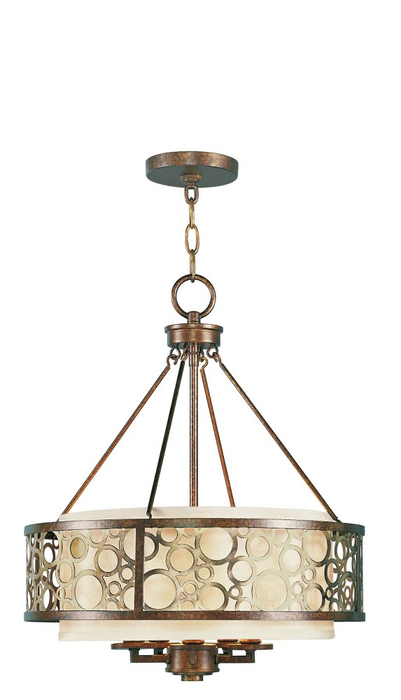 Livex Lighting-8675-64-Avalon - 5 Light Chandelier   Palacial Bronze/Gilded Finish with Silk Champagne Shade