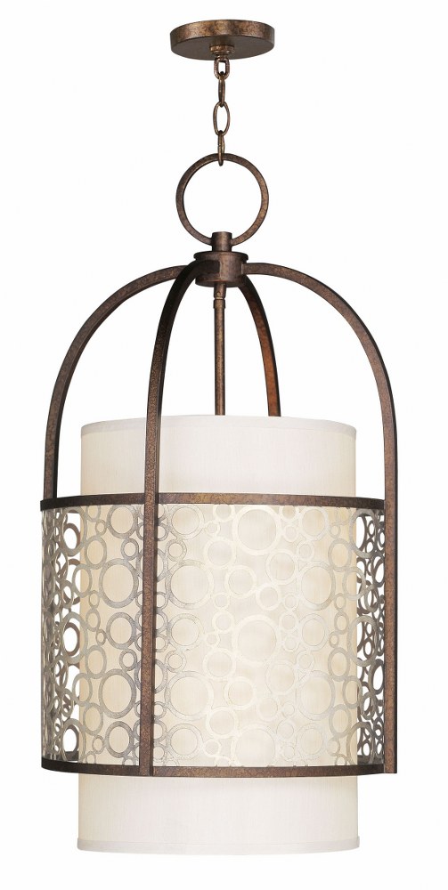 Livex Lighting-8677-64-Avalon - Four Light Foyer - 17 Inches wide by 31.25 Inches high   Palacial Bronze/Gilded Accent Finish with Satin GlassSilk Champagne Hardback Shade