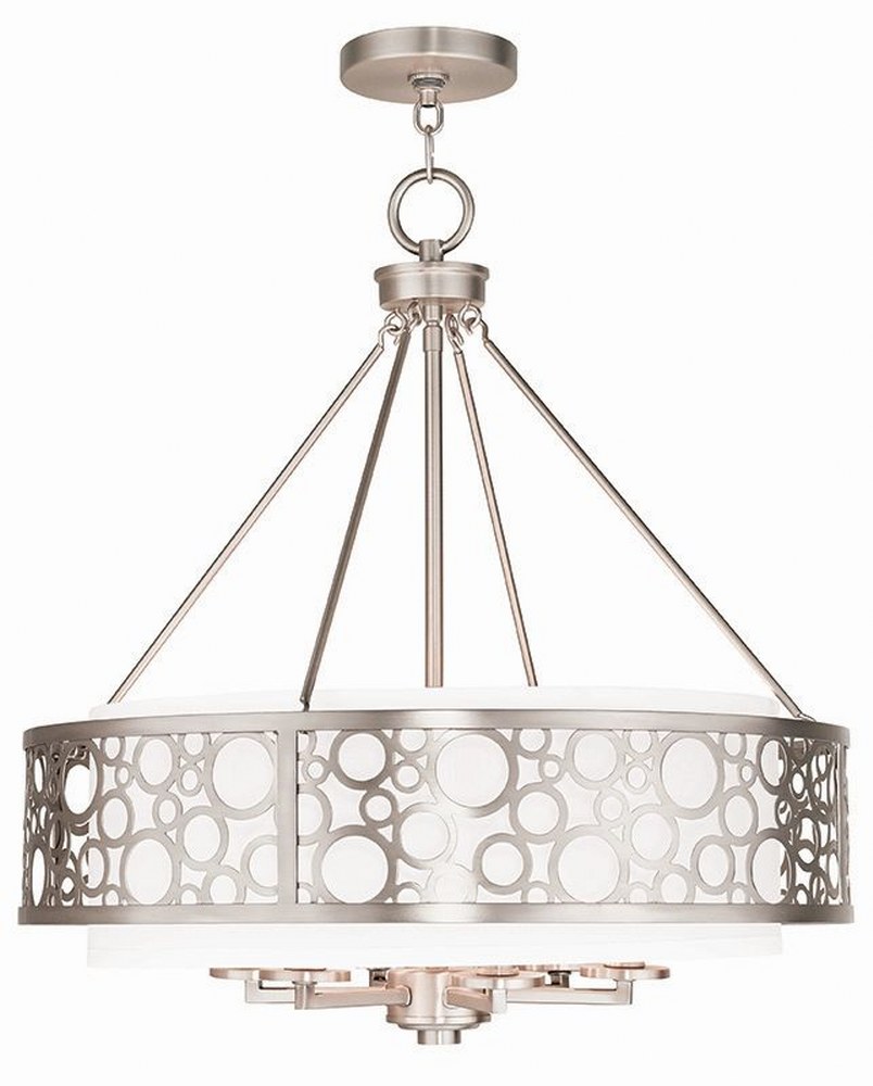 Livex Lighting-86796-91-Avalon - 6 Light Chandelier in Avalon Style - 22 Inches wide by 24 Inches high   Brushed Nickel Finish with White Fabric Shade