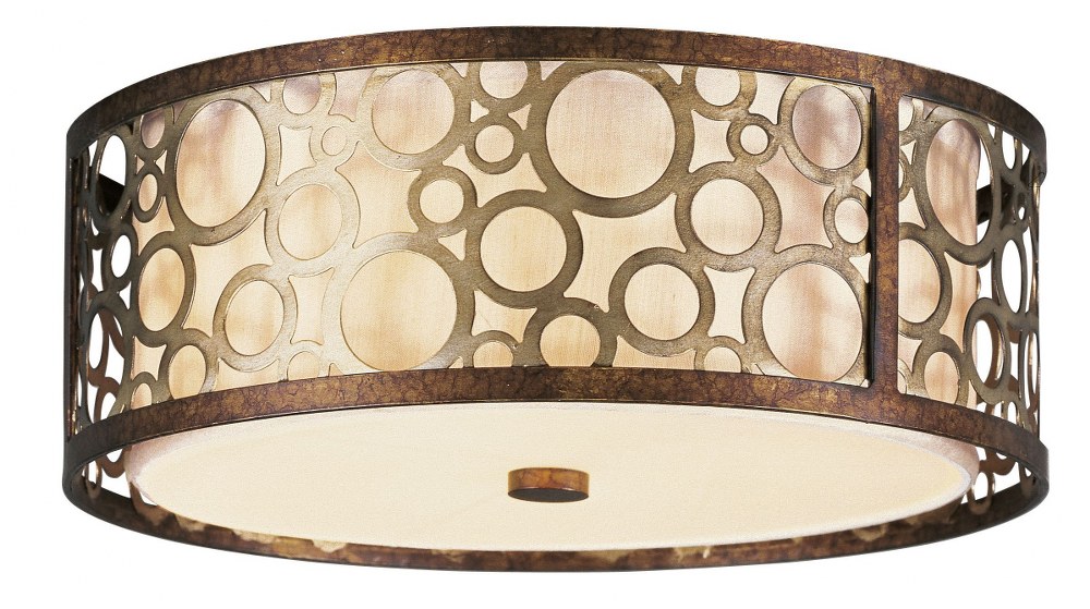 Livex Lighting-8688-64-Avalon - 3 Light Flush Mount in Avalon Style - 14 Inches wide by 5.25 Inches high   Palacial Bronze/Gilded Finish with Hand Painted Gold Dusted Art Glass