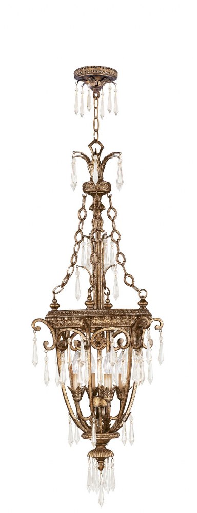 Livex Lighting-8808-65-La Bella - 4 Light Foyer in La Bella Style - 18 Inches wide by 48 Inches high   Hand Painted Vintage Gold Leaf Finish