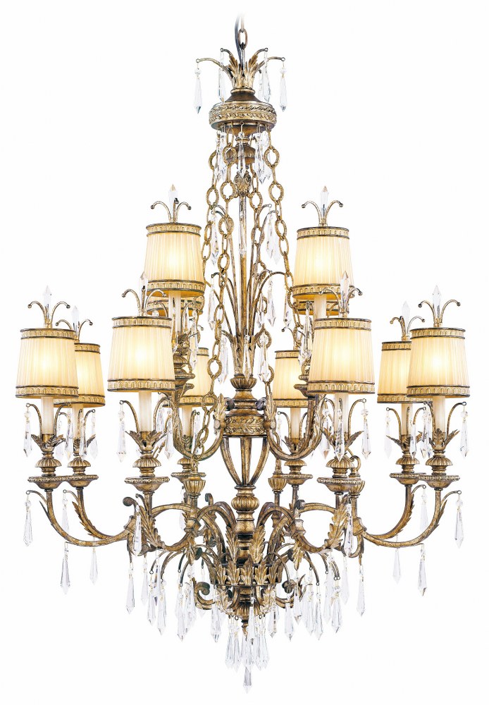 Livex Lighting-8809-65-La Bella - 12 Light Chandelier in La Bella Style - 38.25 Inches wide by 55.25 Inches high   Hand Painted Vintage Gold Leaf Finish with Gold Dusted Glass
